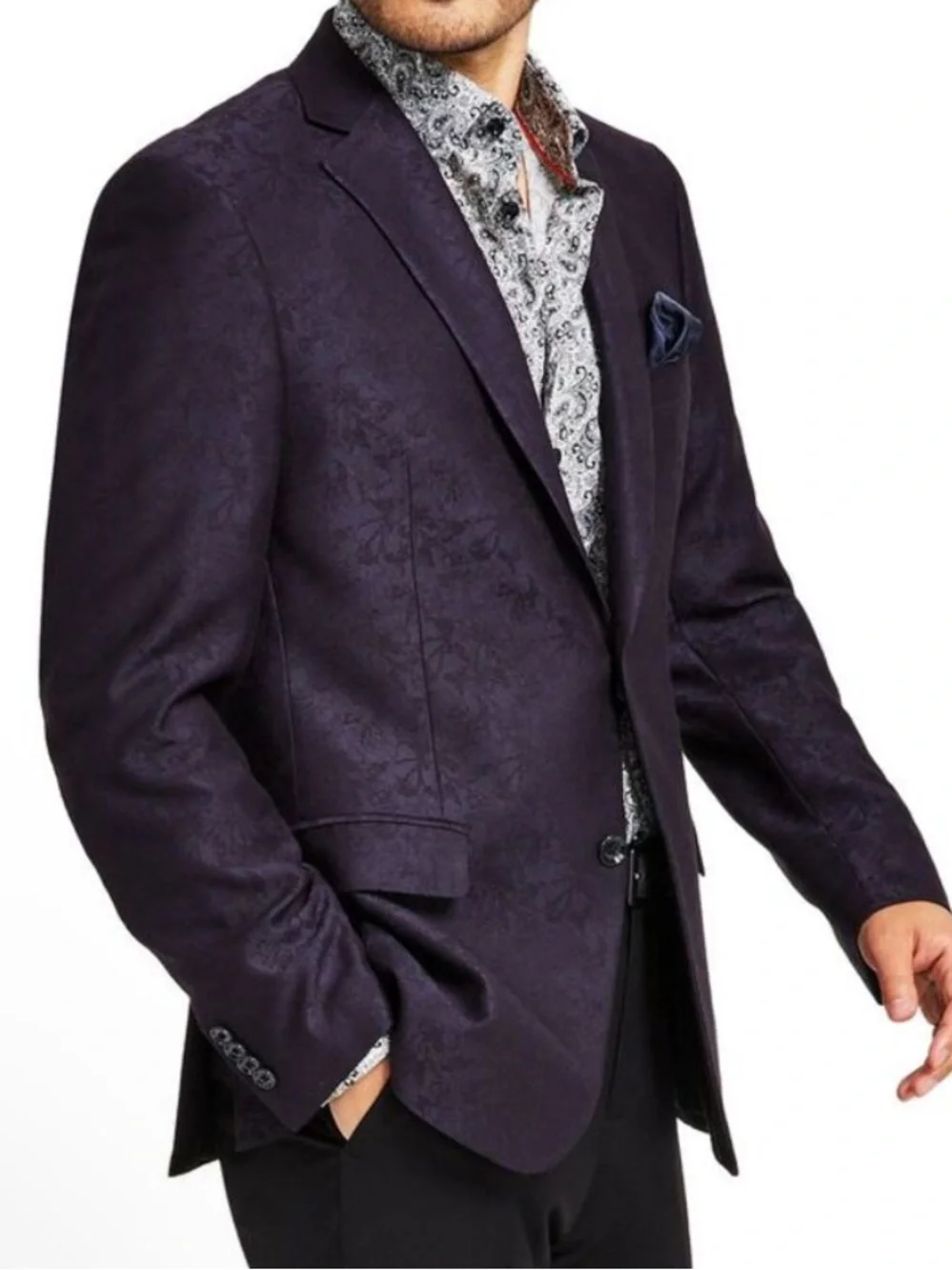 ALFANI NWT 42R slim fit Navy paisley GORGEOUS Suit Jacket